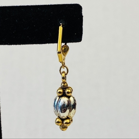 Earring dangle silver and gold cabochon and dragées. With lever back hooks - Picture 4 of 7